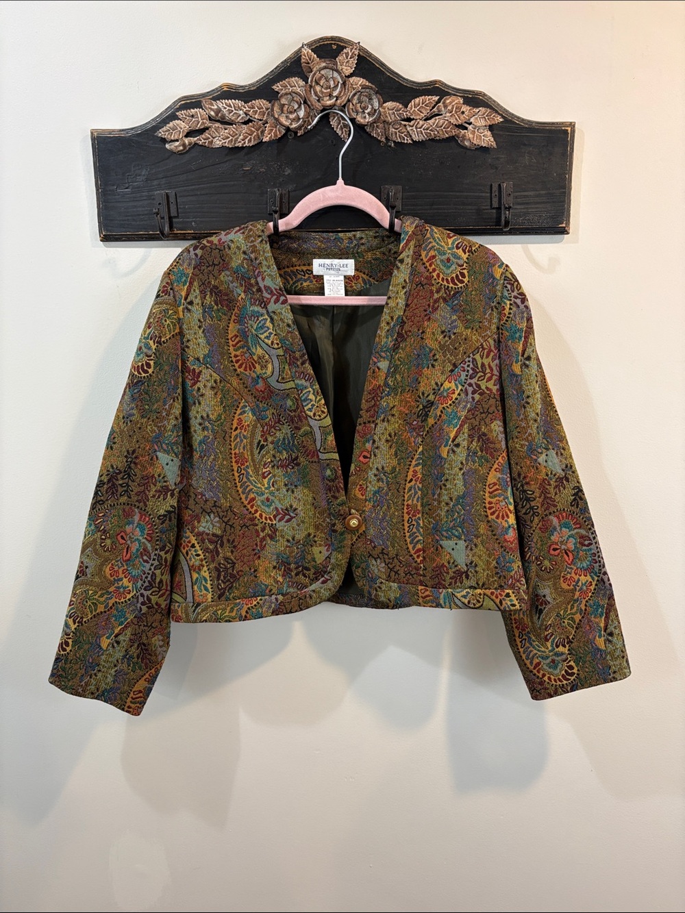 Vintage Henry Lee Petites Paisley Tapestry Boho Cropped Blazer Size 12P